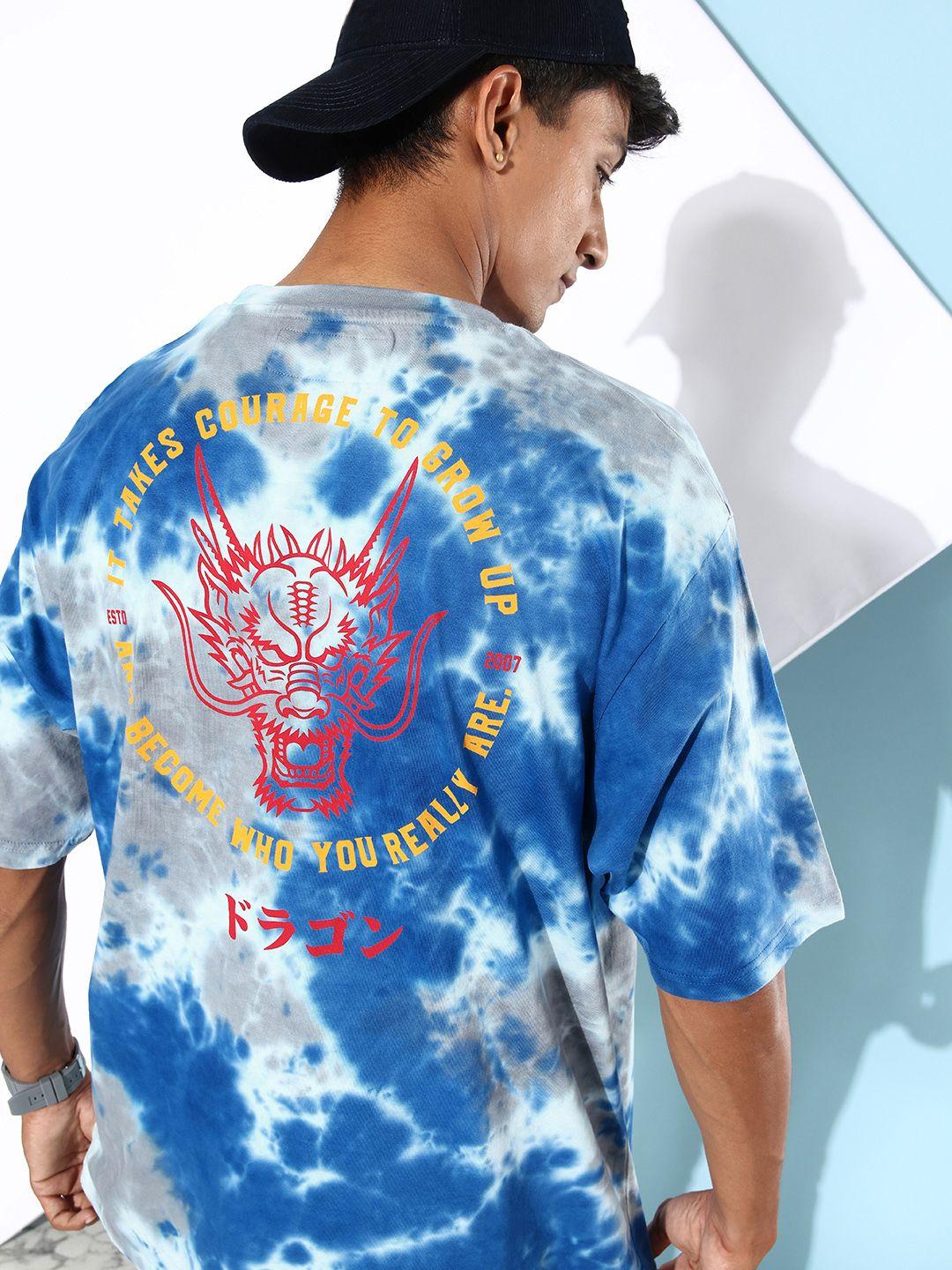 difference of opinion men multicoloured tie & dye loose pure cotton longline t-shirt