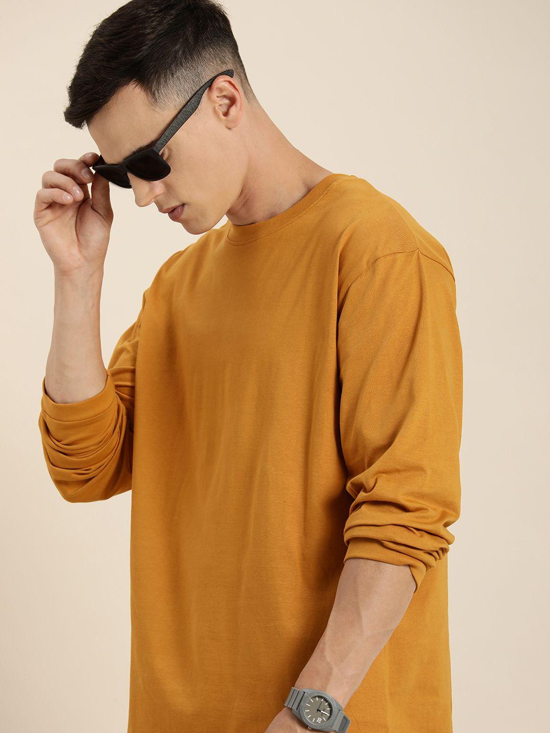 difference of opinion men mustard yellow cotton drop-shoulder sleeves loose t-shirt