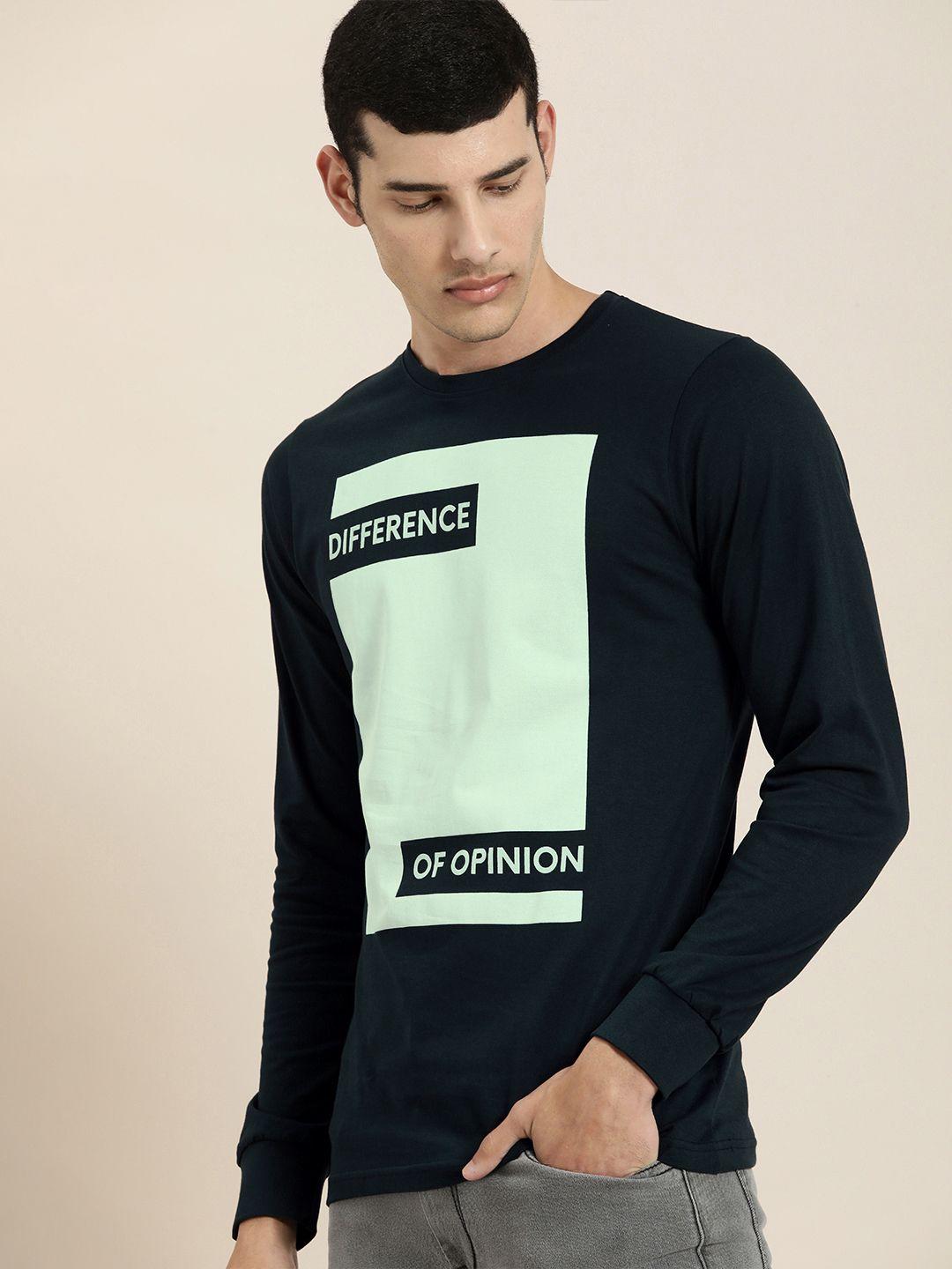 difference of opinion men navy blue printed round neck t-shirt