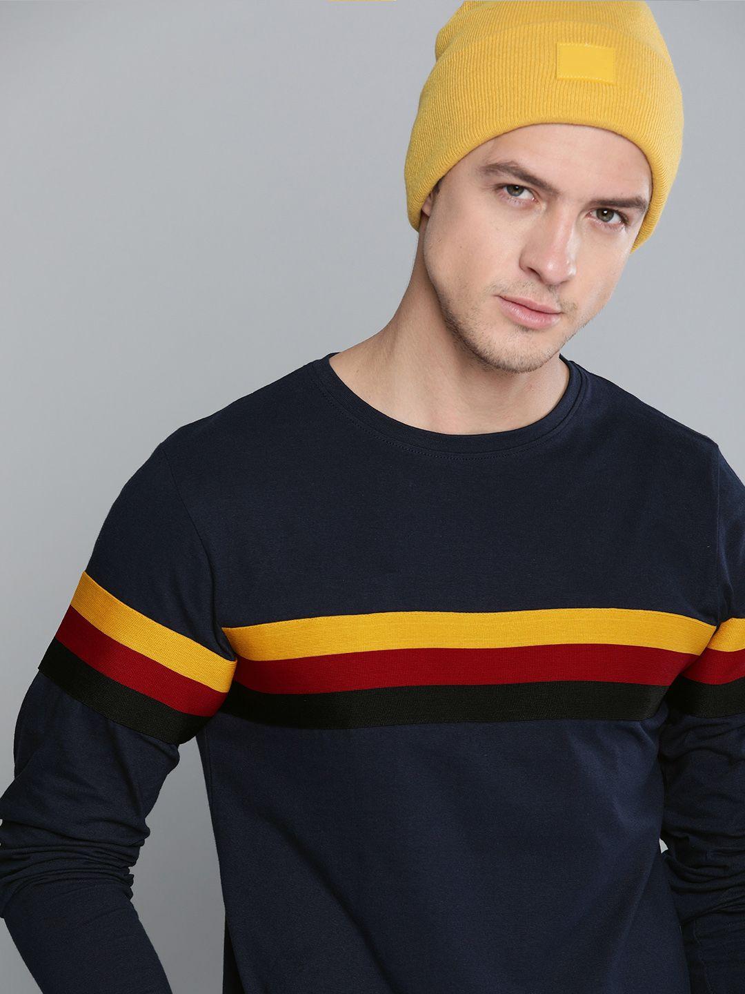 difference of opinion men navy blue solid round neck pure cotton t-shirt