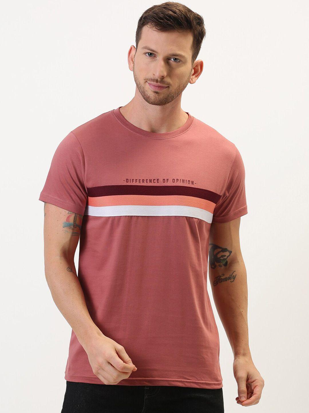 difference of opinion men old rose pink & maroon colorblocked round neck t-shirt