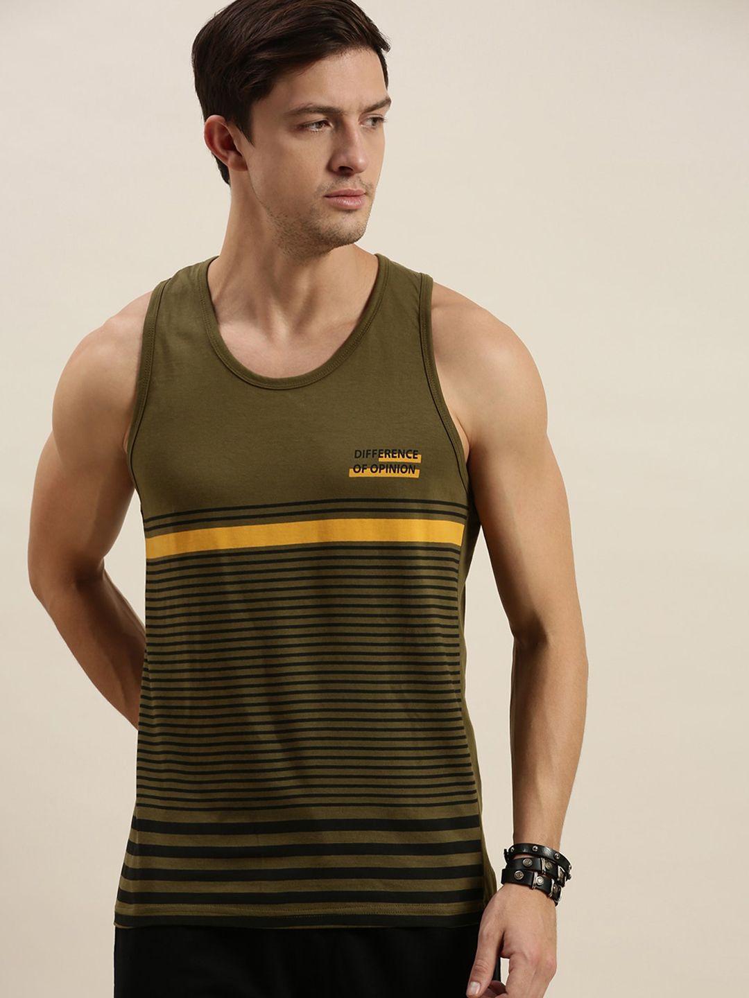 difference of opinion men olive green & black striped regular t-shirt