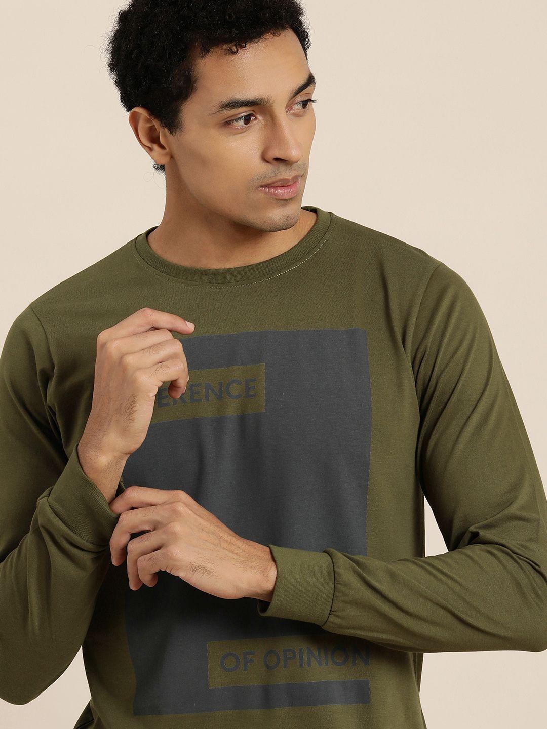 difference of opinion men olive green printed round neck t-shirt