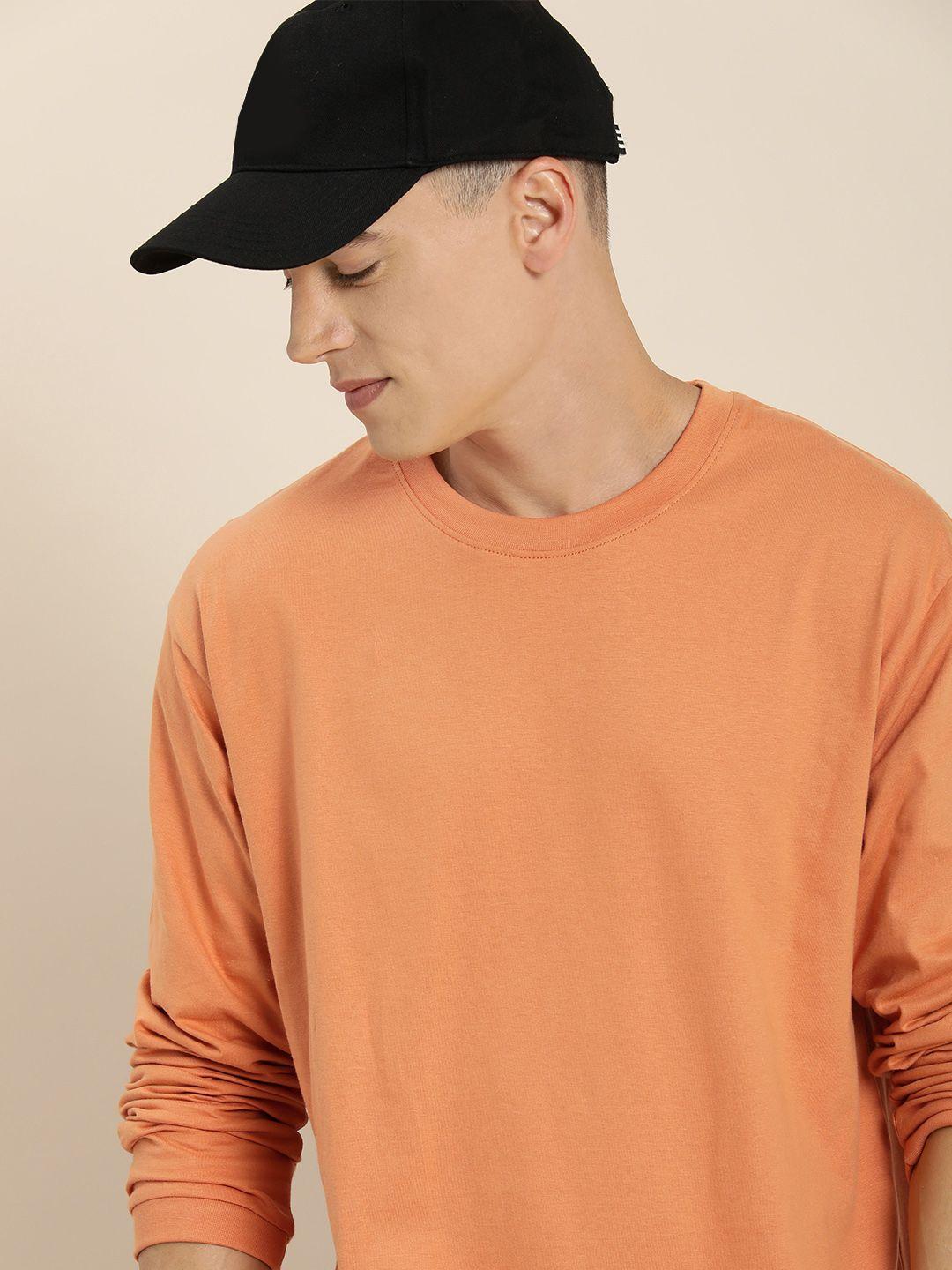 difference of opinion men orange solid pure cotton oversized t-shirt