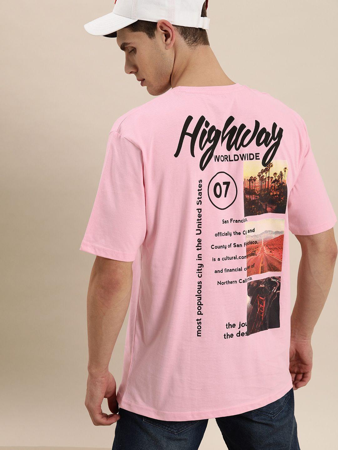 difference of opinion men pink oversized loose fit printed pure cotton t-shirt
