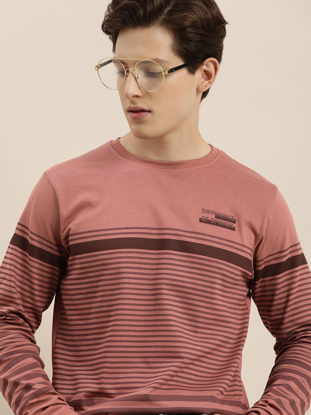 difference of opinion men pink striped round neck pure cotton t-shirt