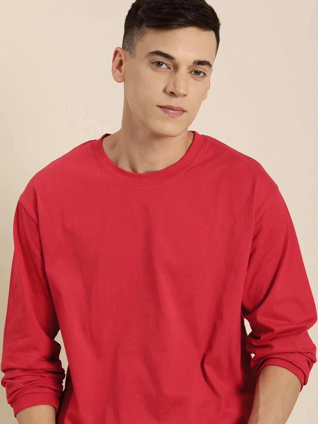 difference of opinion men red cotton drop-shoulder sleeves loose t-shirt