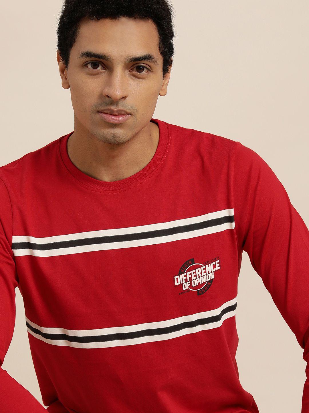 difference of opinion men red striped round neck t-shirt