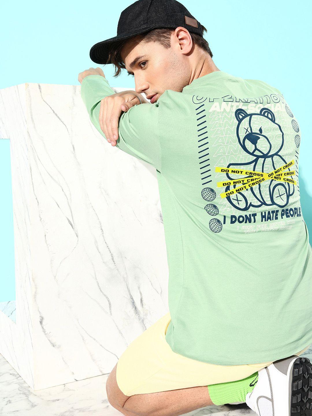 difference of opinion men sea green printed pure cotton loose t-shirt