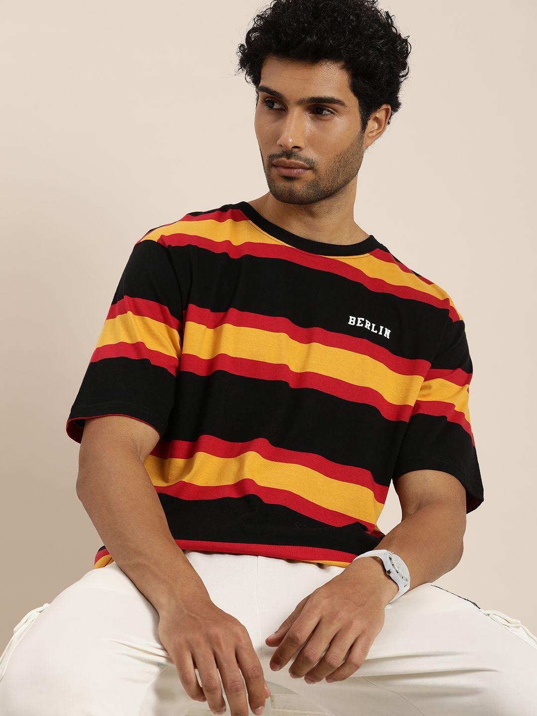 difference of opinion men striped oversized pure cotton t-shirt