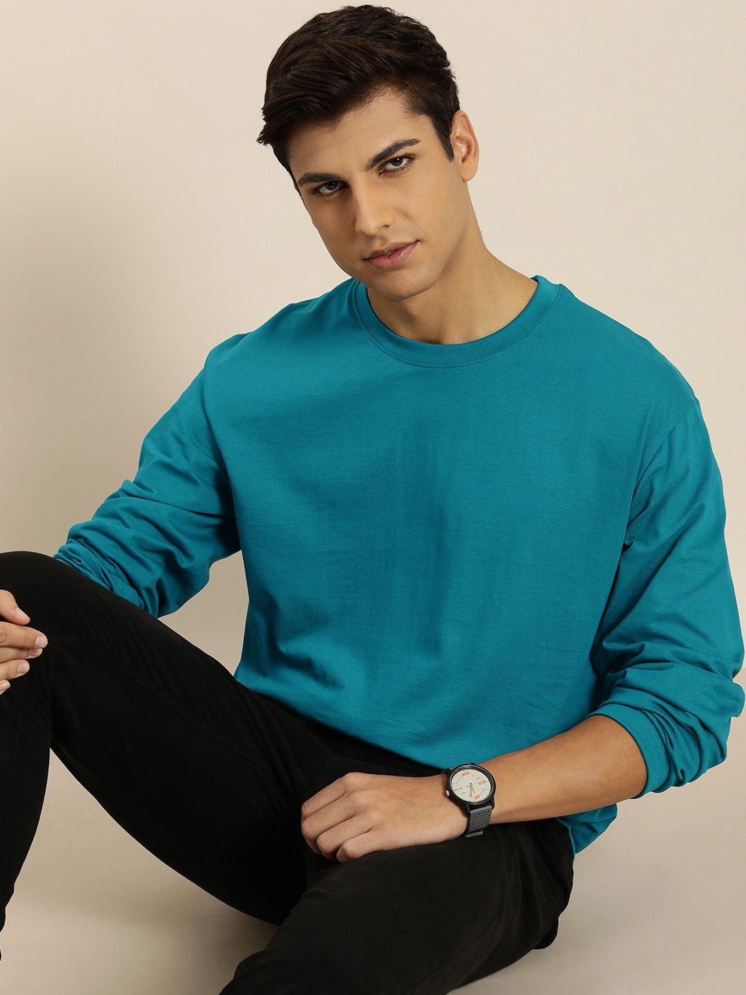 difference of opinion men teal blue cotton drop-shoulder sleeves loose t-shirt