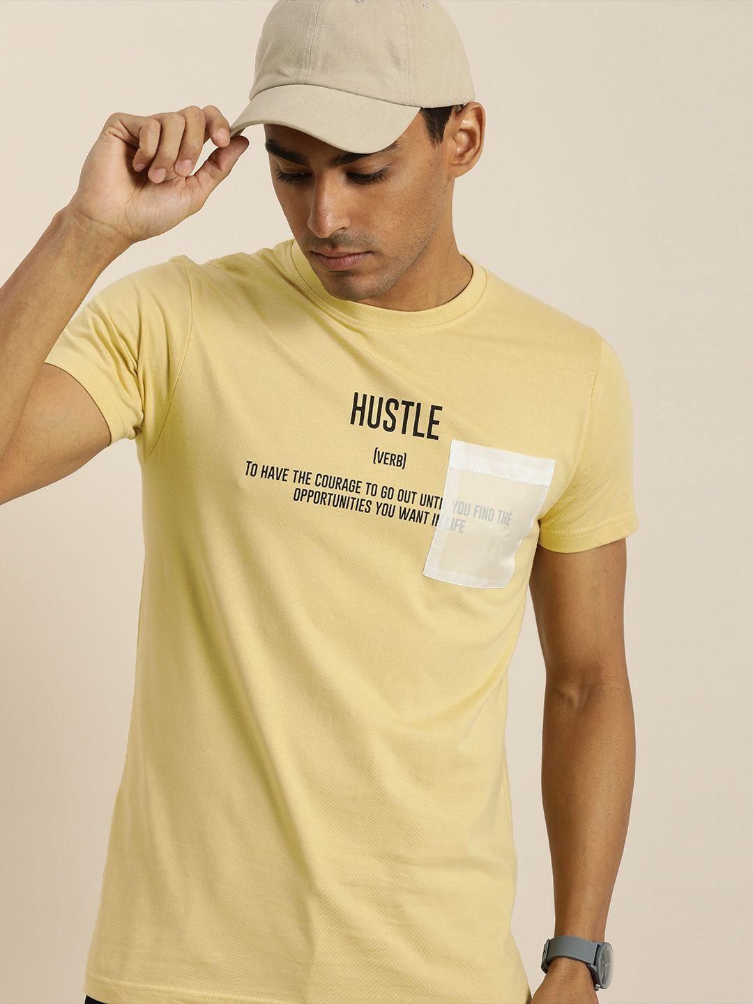 difference of opinion men yellow printed pure cotton t-shirt