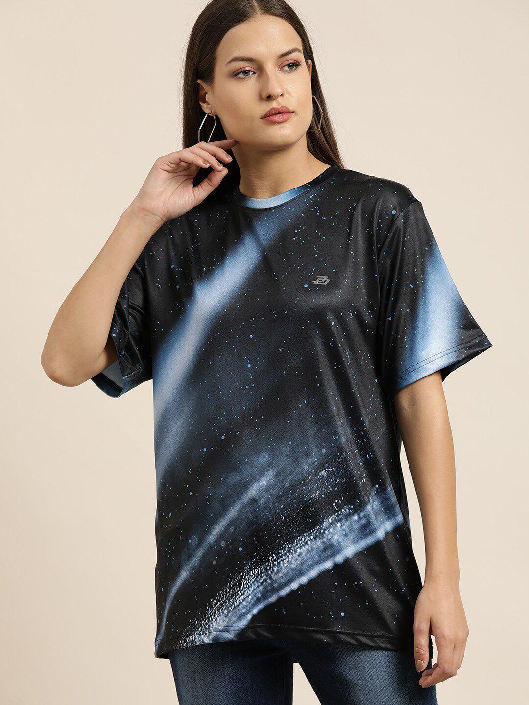difference of opinion navy blue abstract printed loose t-shirt