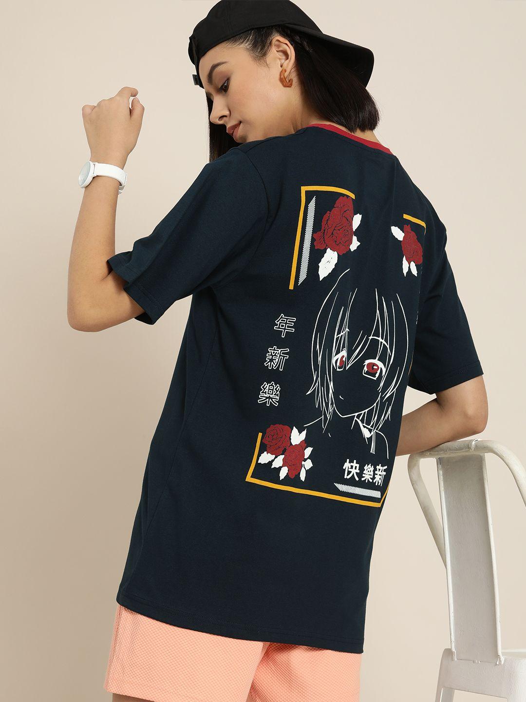 difference of opinion navy blue back graphic print oversized cotton longline tshirt