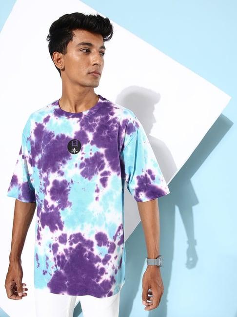 difference of opinion purple & blue cotton loose fit tie - dye oversized t-shirt