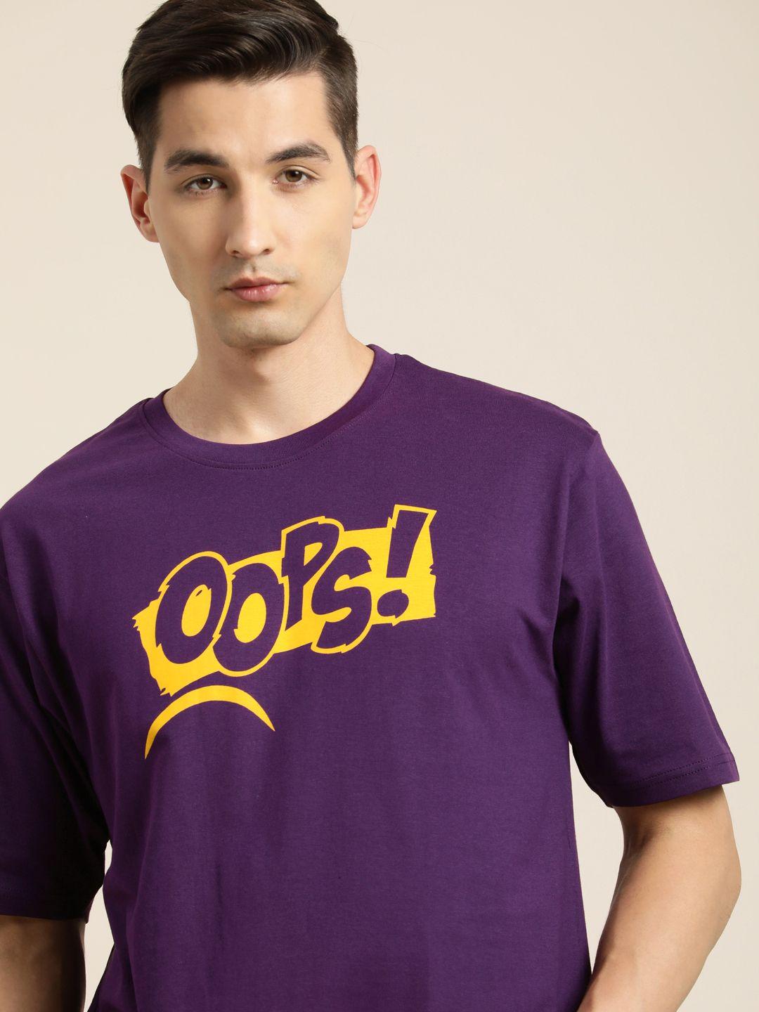 difference of opinion purple & yellow typography printed oversized cotton t-shirt