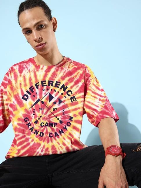 difference of opinion red & yellow cotton loose fit tie - dye oversized t-shirt