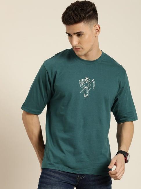 difference of opinion warm green cotton loose fit printed t-shirt