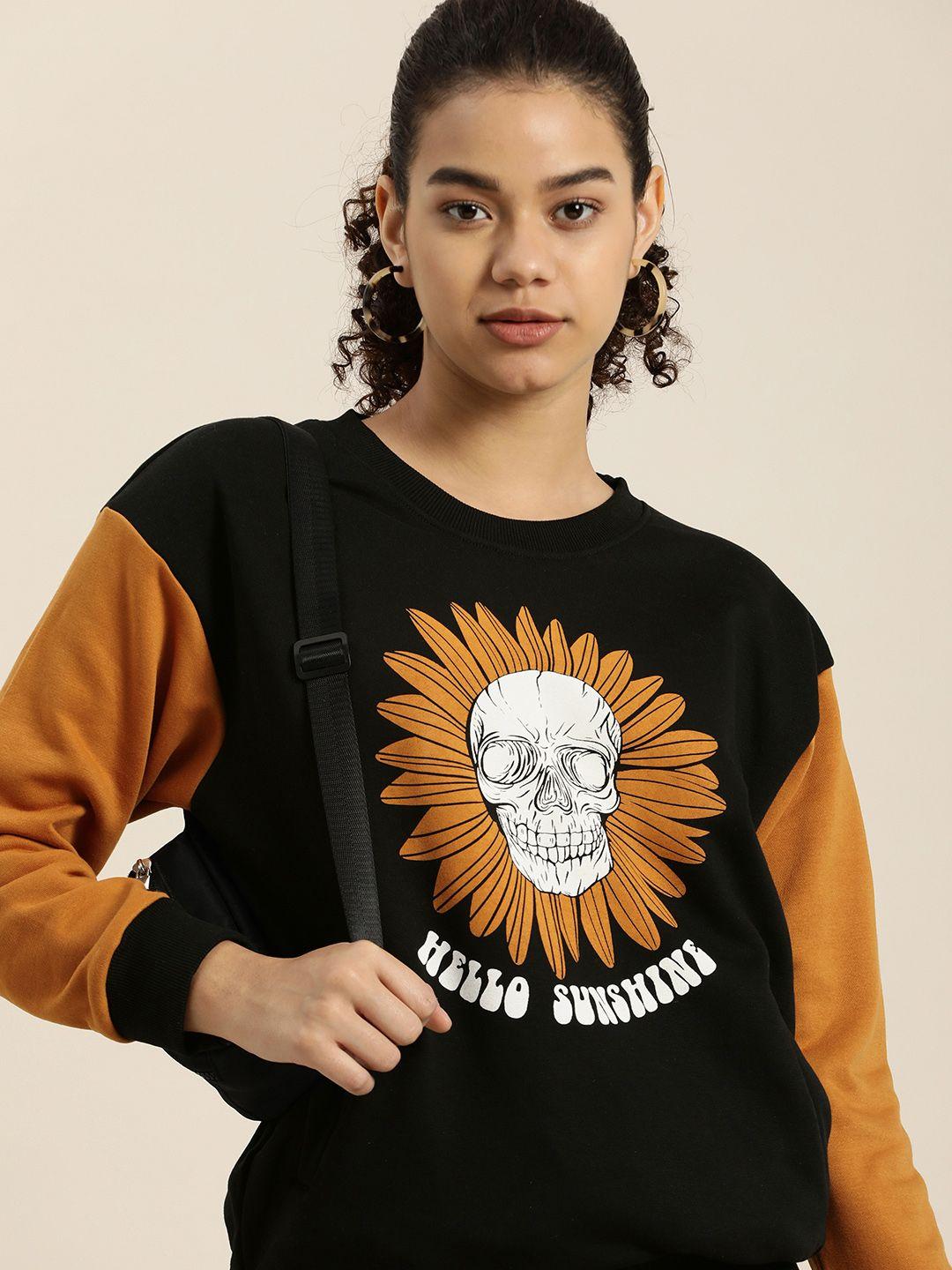 difference of opinion women black printed oversized sweatshirt