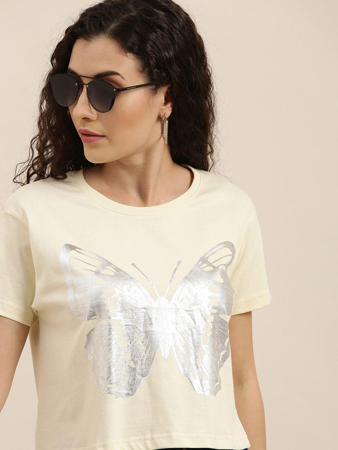 difference of opinion women cream-coloured printed boxy t-shirt