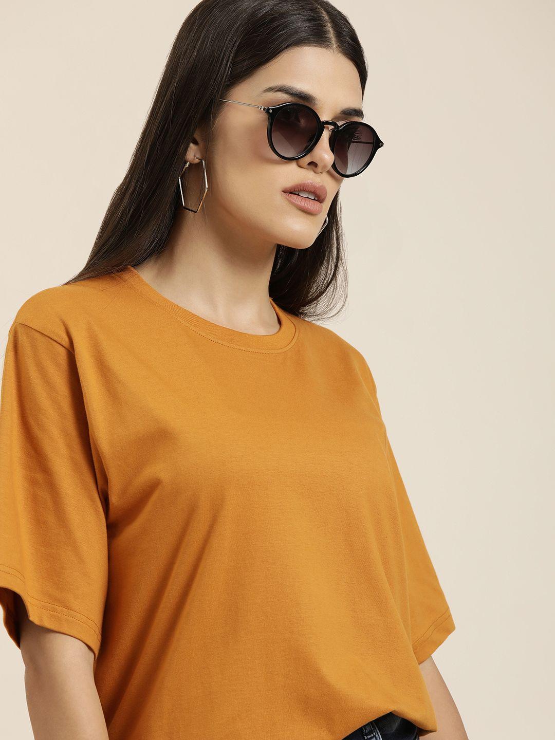 difference of opinion women rust orange solid pure cotton oversized t-shirt