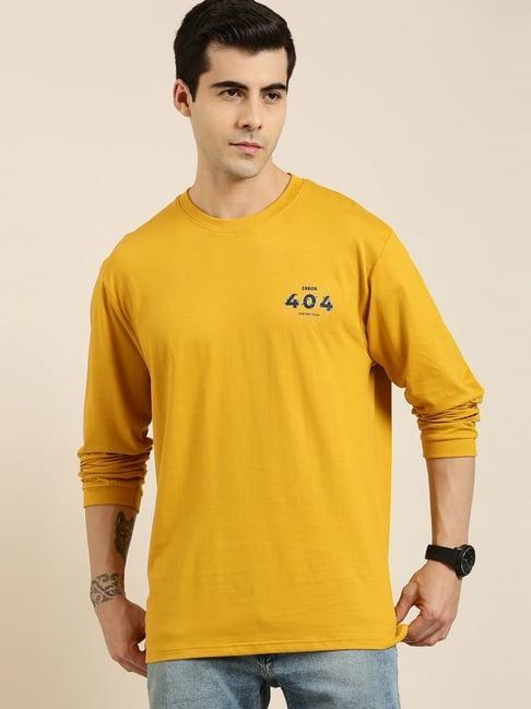 difference of opinion yellow cotton loose fit printed t-shirt