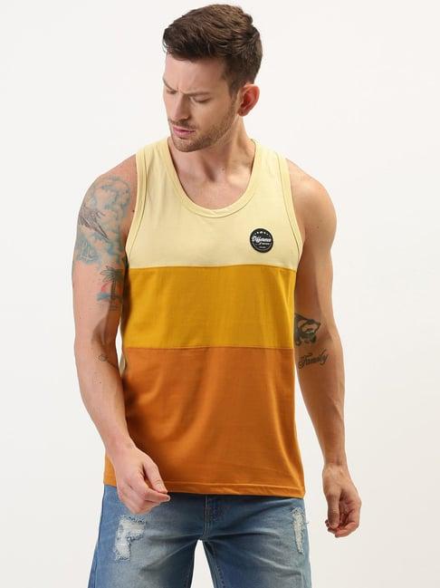 difference of opinion yellow cotton regular fit colour block t-shirt