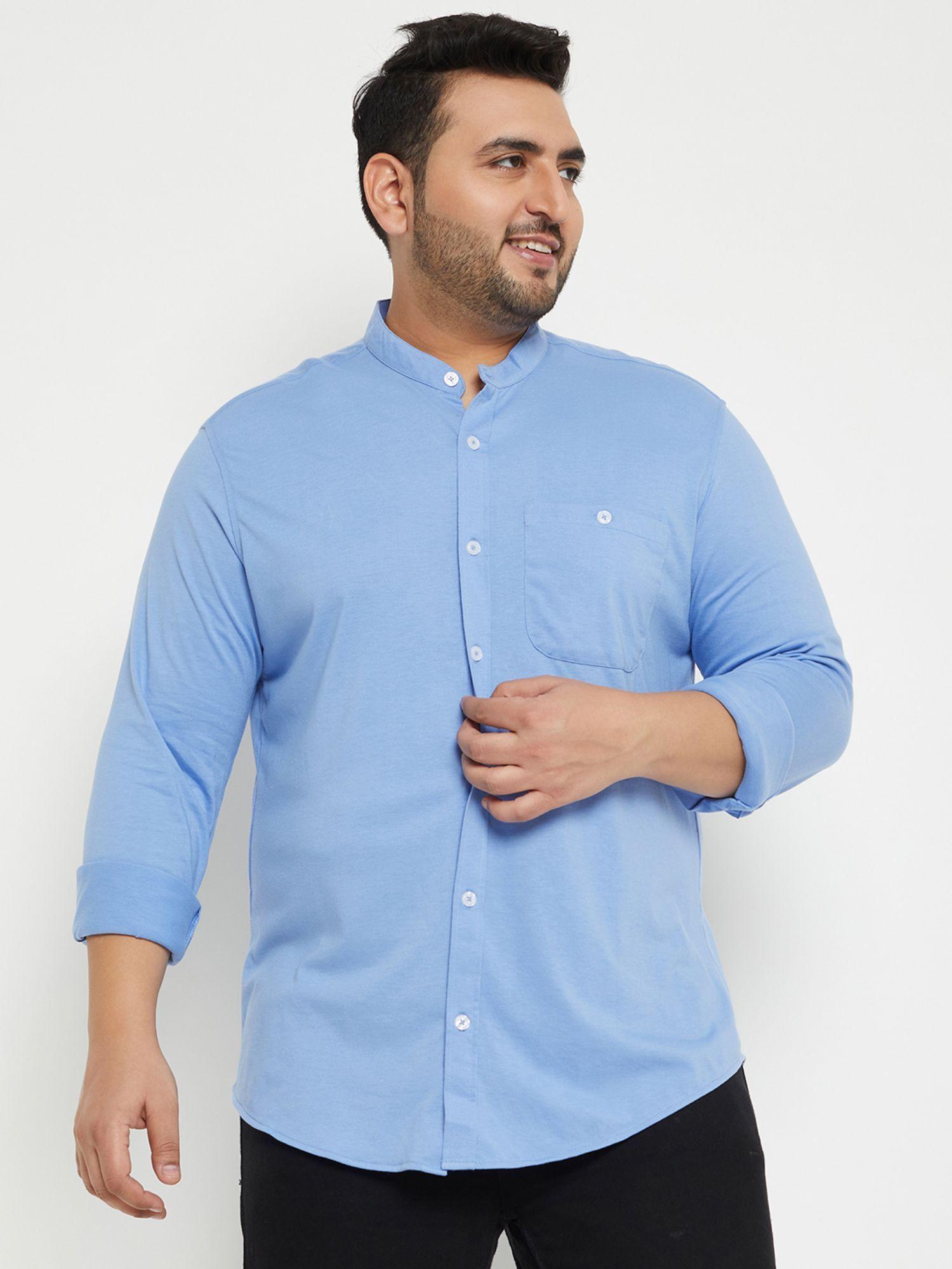 digital blue solid plus size shirt