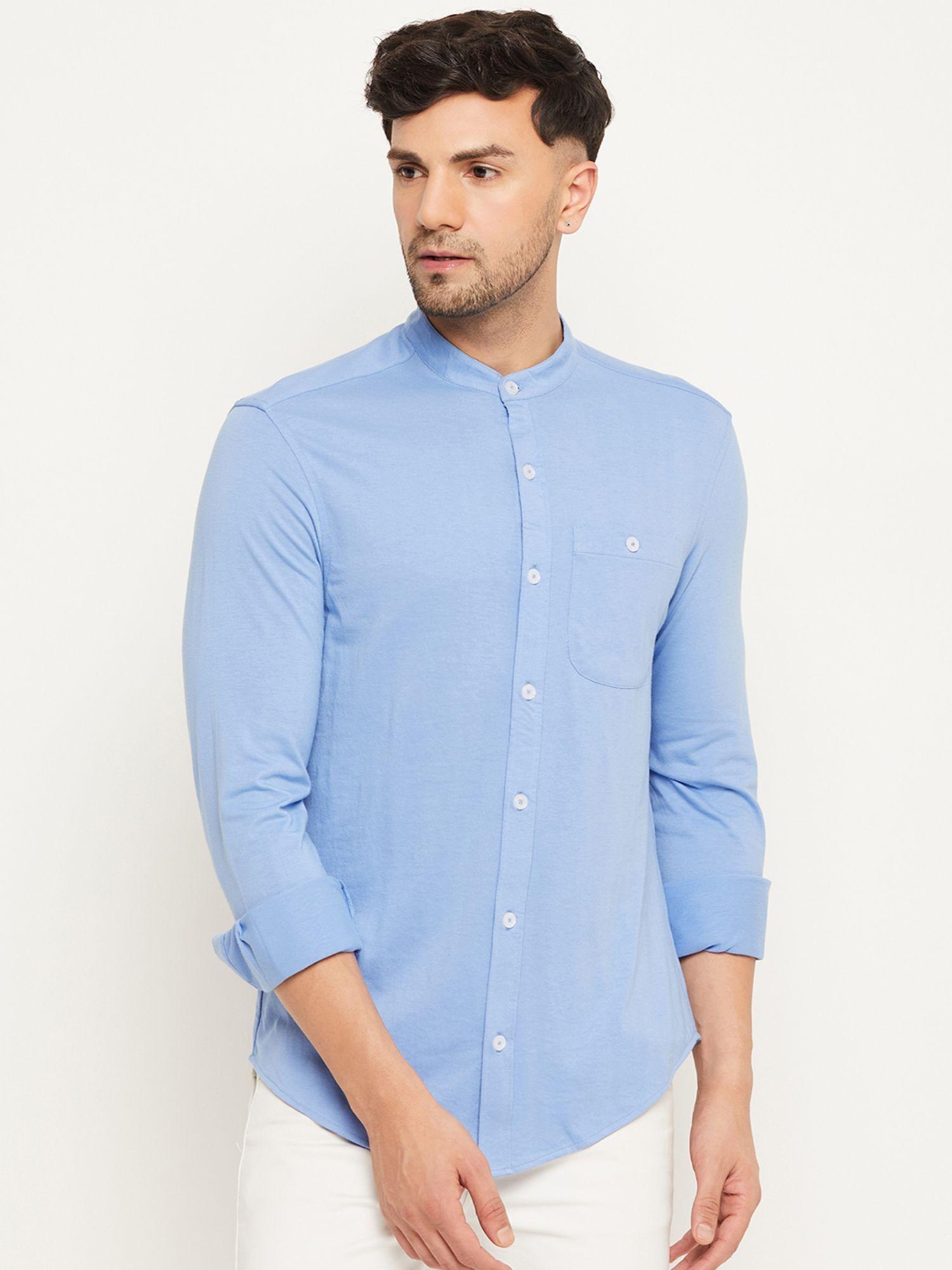 digital blue solid shirt