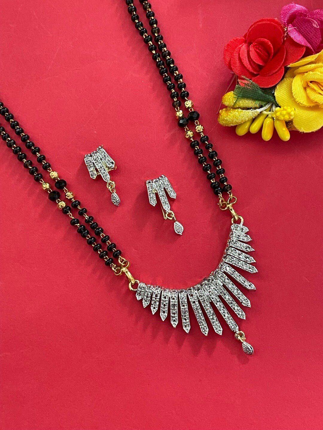 digital dress room gold plated american diamond long mangalsutra with earrings
