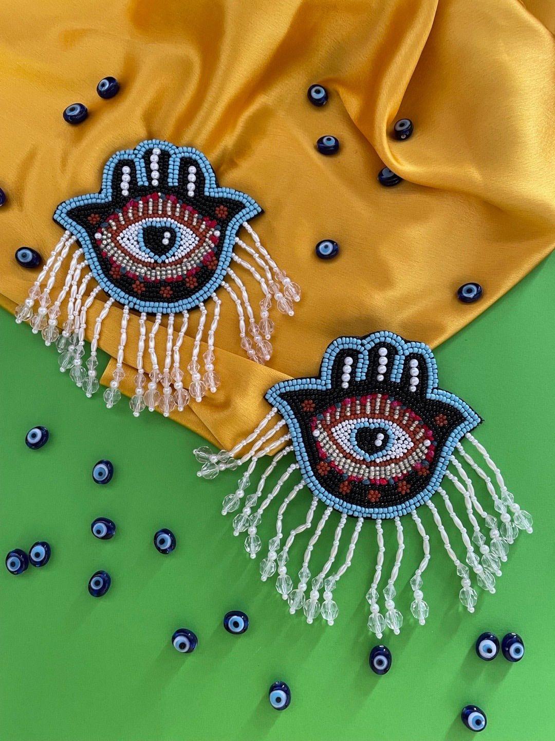 digital dress room hamsa evil eye beaded drop earrings