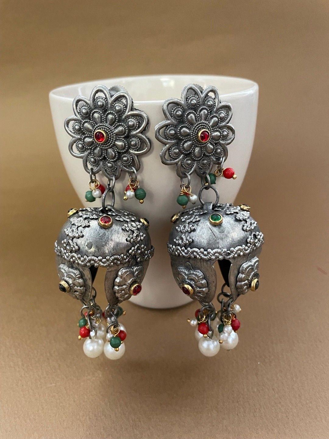 digital dress room silver-plated oxidized classic jhumkas