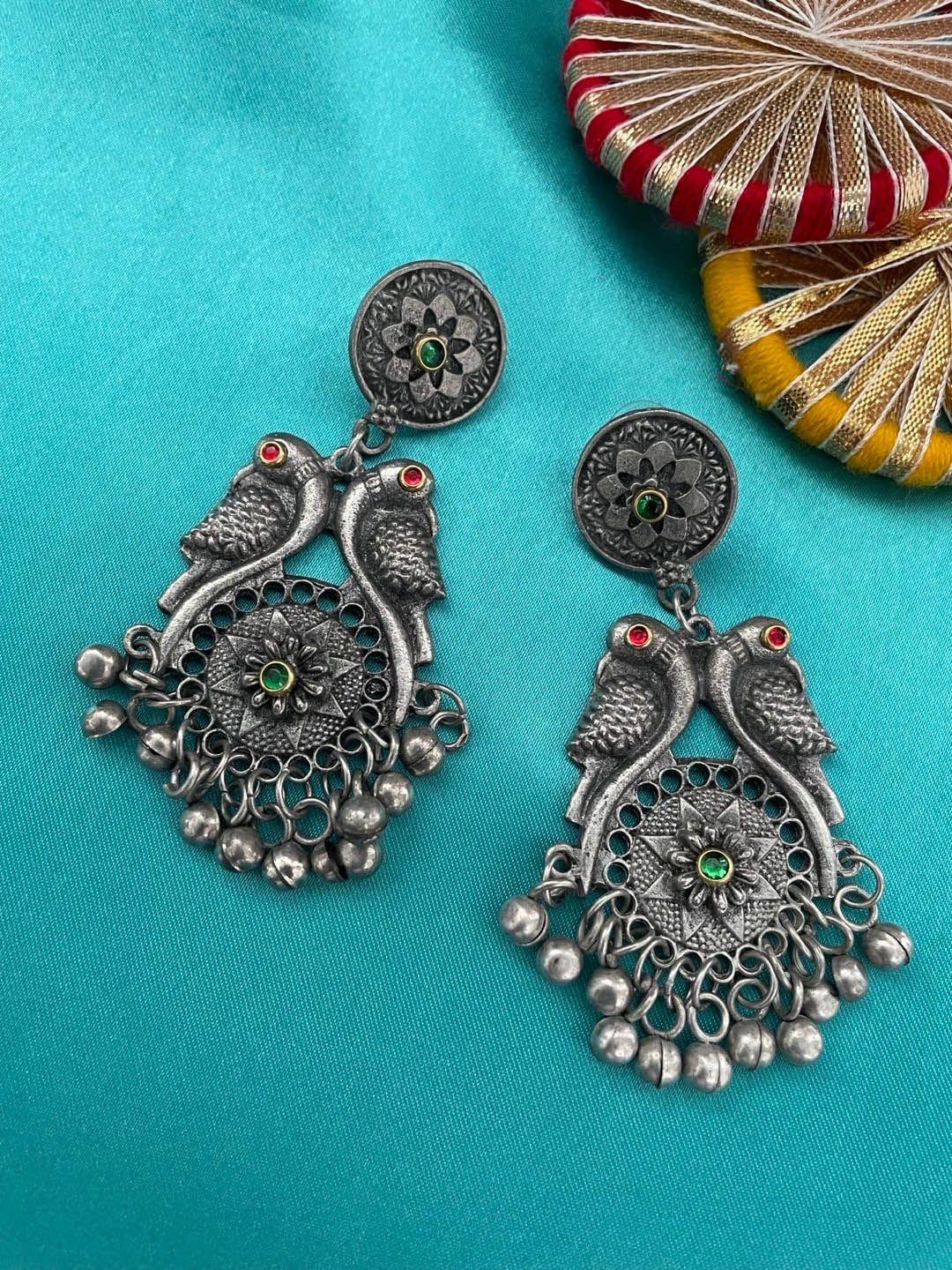 digital dress room silver-plated peacock shaped drop earrings