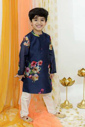 digital polyester regular fit boys kurta pyjama set - navy