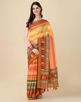 digital print assami silk saree with tassels