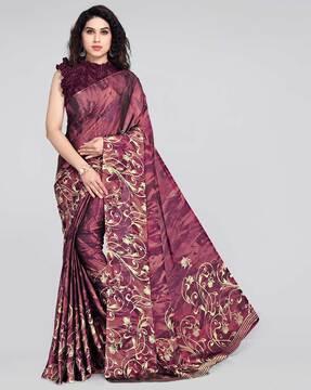 digital print saree with floral print border