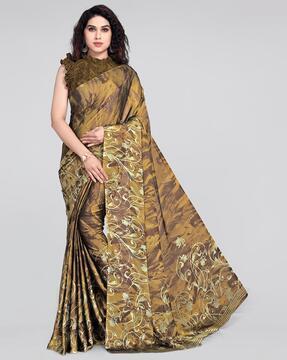 digital print saree with floral print border