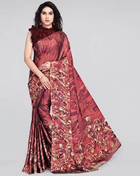 digital print saree with floral print border