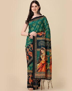 digital print saree with tassels