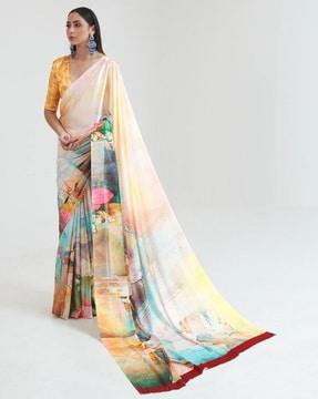 digital printed saree with blouse piece