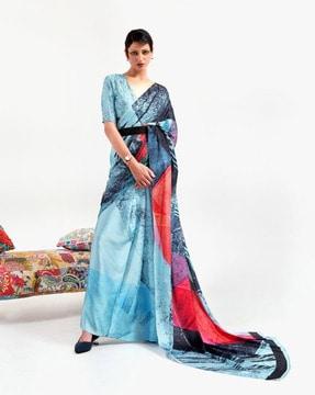 digital printed saree with blouse piece