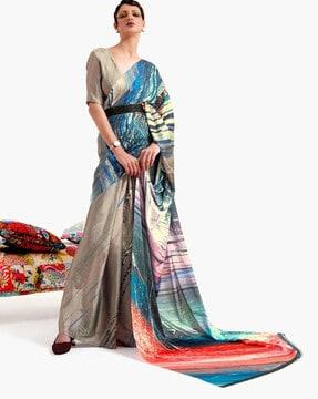 digital printed saree with blouse piece