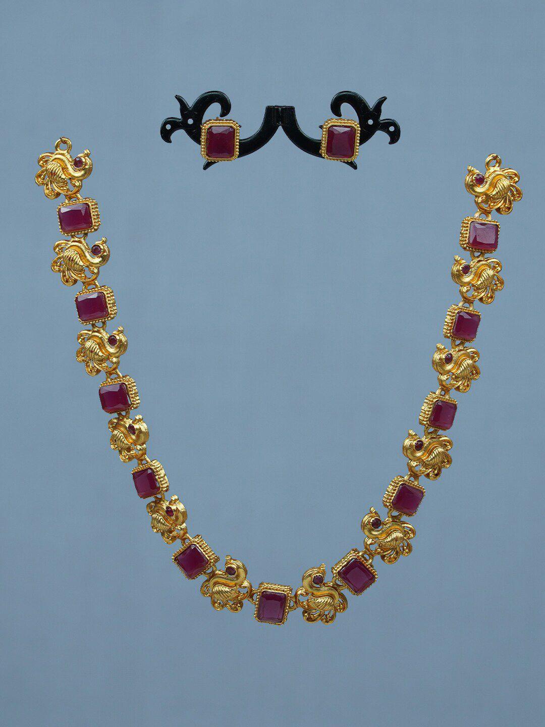 diksha collection gold-plated stone-studded necklace & earrings