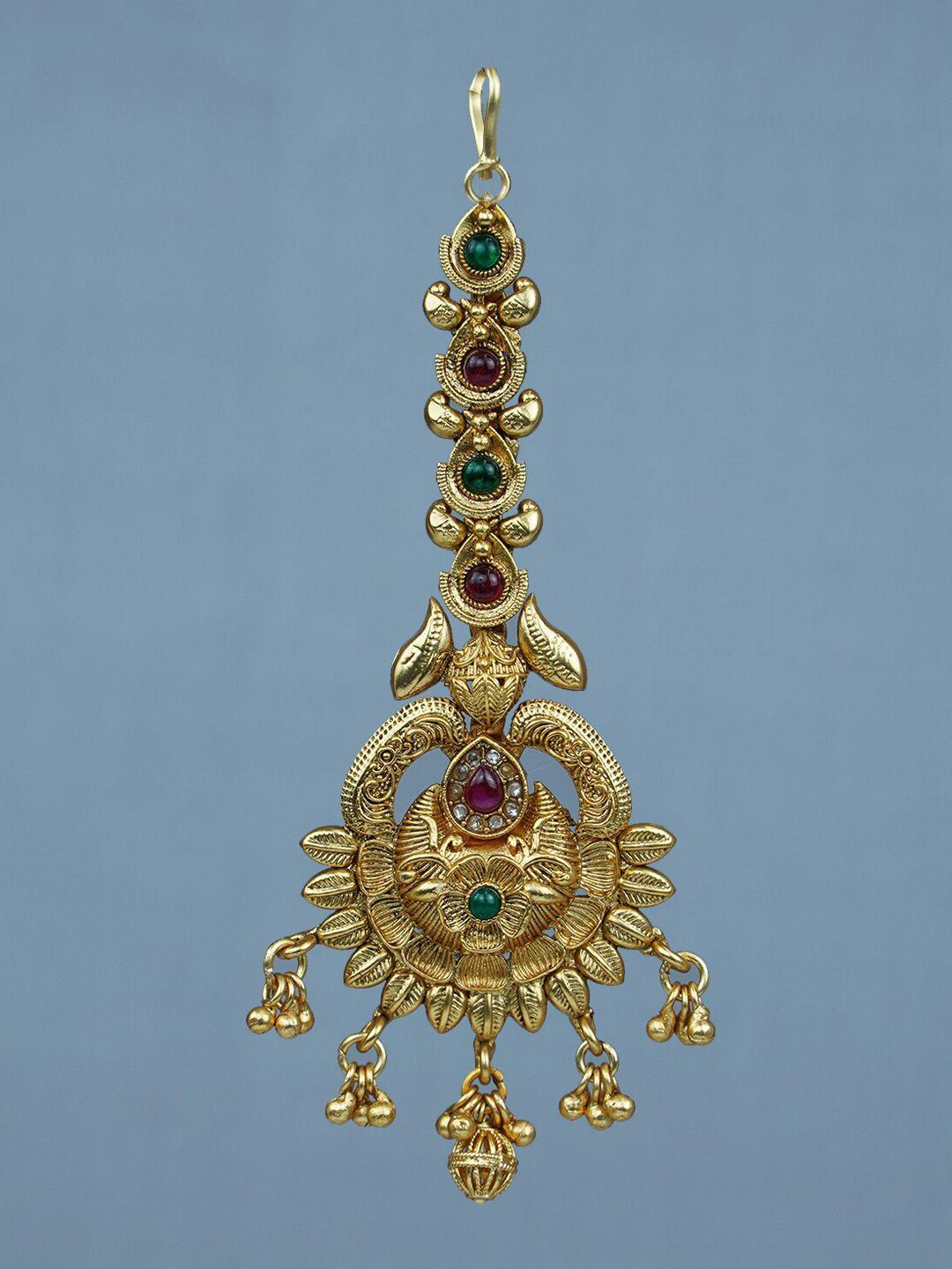 diksha collection brass-plated stone-studded maang tikka