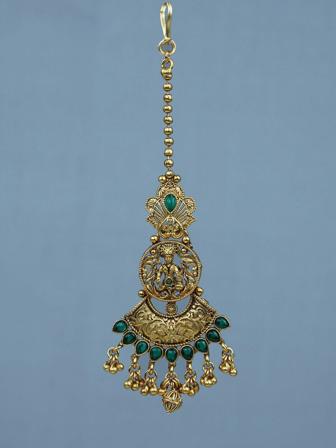 diksha collection brass-plated stone-studded temple maang tikka