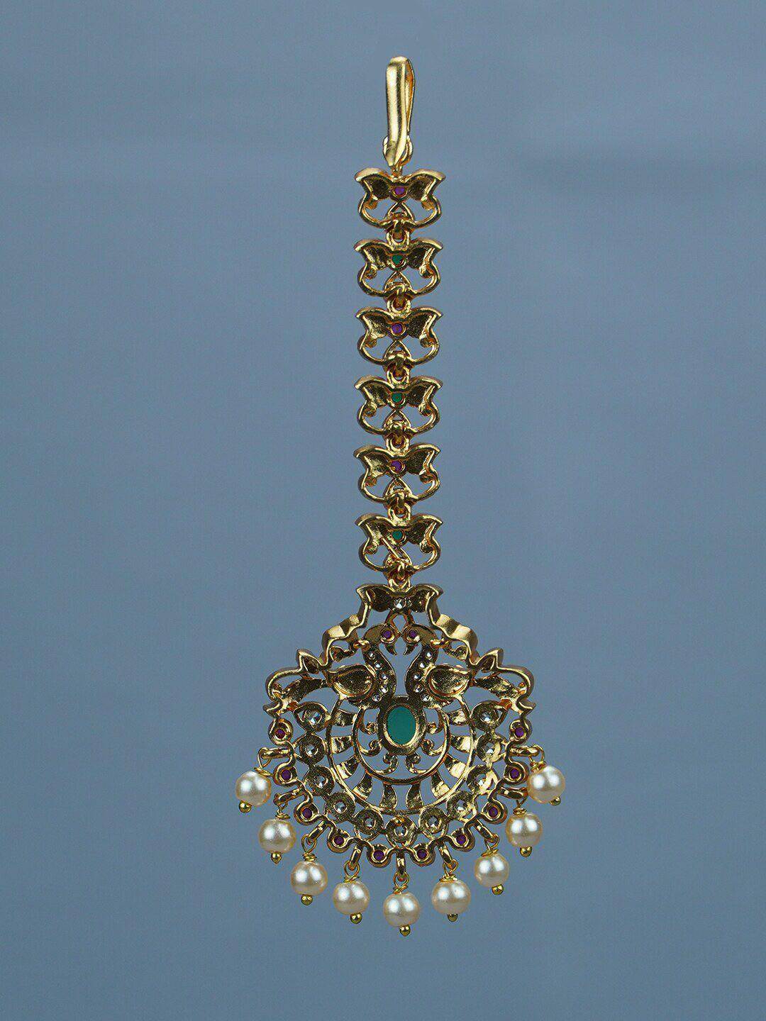 diksha collection gold-plated artificial stone studded maang tikka