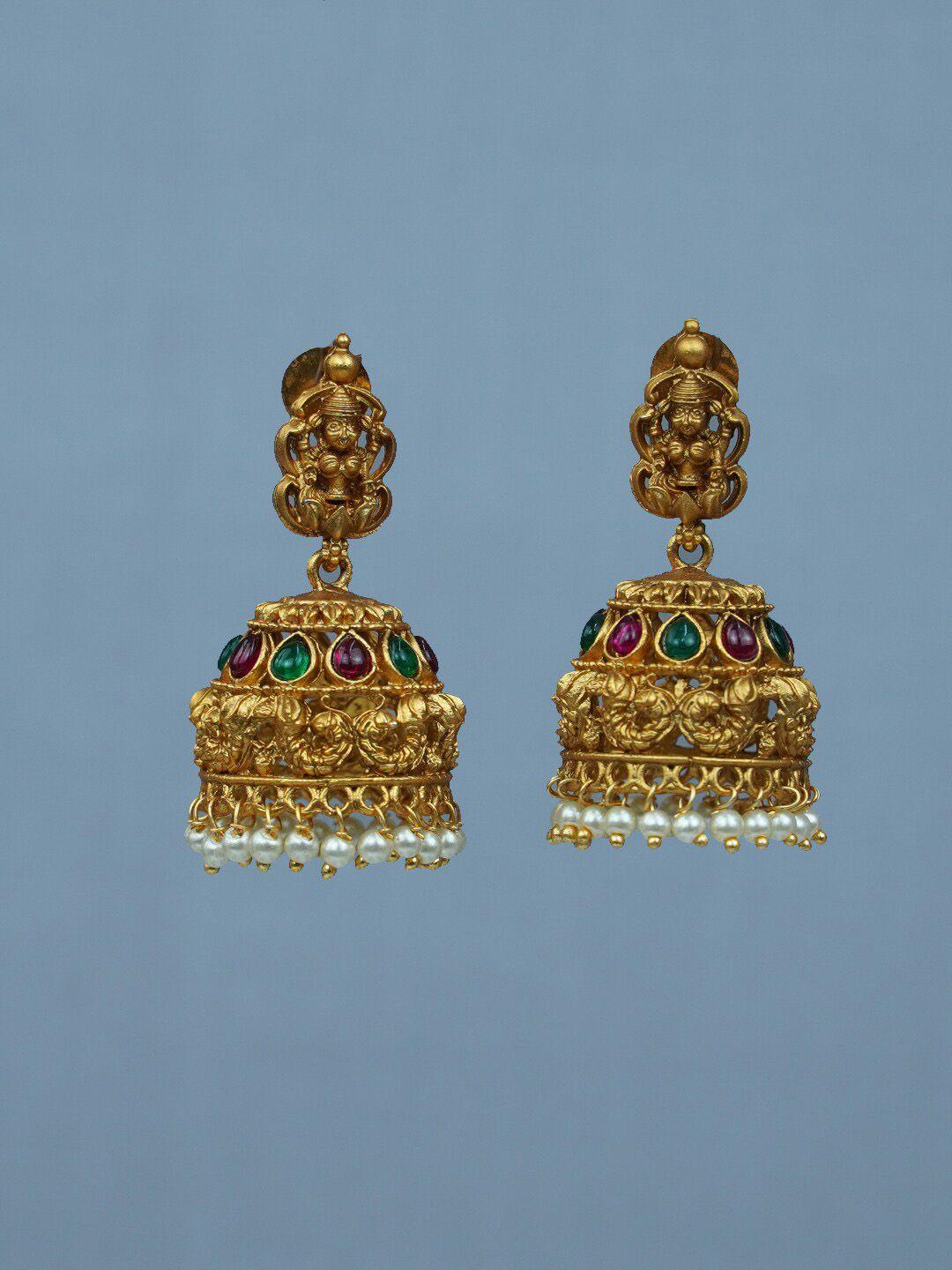 diksha collection gold-plated dome shaped jhumkas earrings