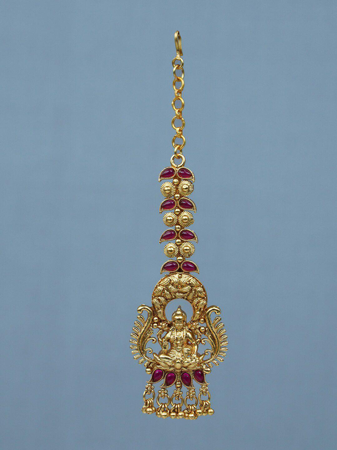 diksha collection gold plated matte finish lakshmi maang tikka