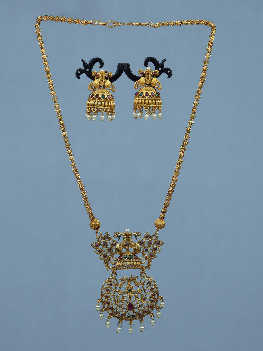 diksha collection gold-plated stone-studded & beaded jewellery set