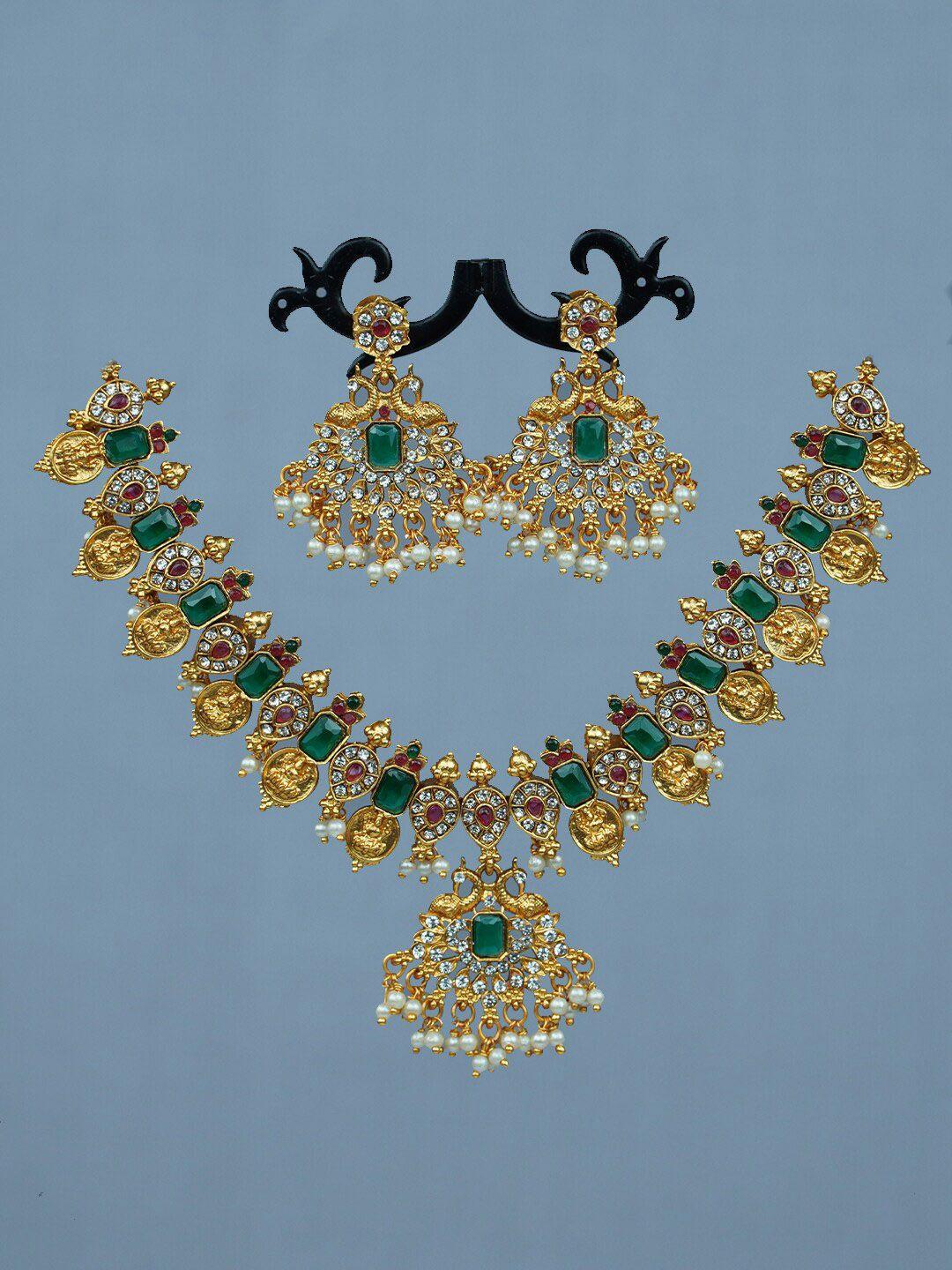 diksha collection gold-plated stone studded & beaded jewellery set